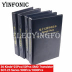 Transistor SOT-23 Sample Book 36 Kinds*25Pcs/50Pcs 900Pcs/1800Pcs Assorted SMD Transistors Kits S9012 SS8050 SS8550 2N5401