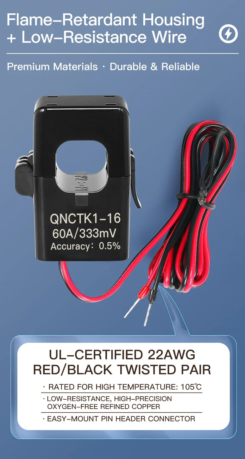 QNCTK1-16 100A 333mV 150A 1V QNCTK1-10 50A 333mV 30A 1V Split Core Current Transformer Sensor Clamp CT