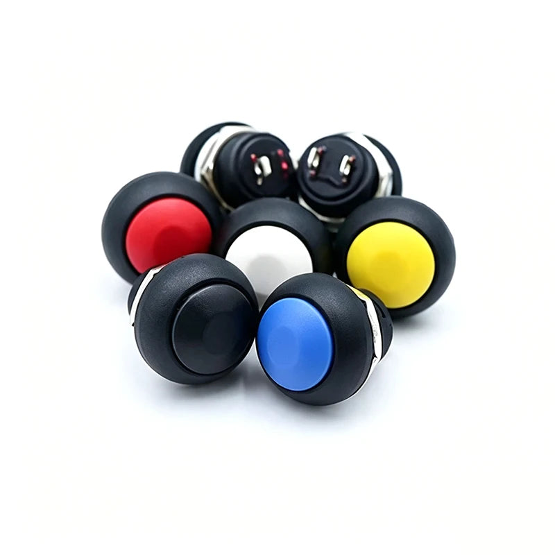 6PCS PBS-33B 12mm 2Pin Waterproof Momentary Push Button Switch 12V 1A Mini Reset Non-Locking Red Green Yellow Blue White Black