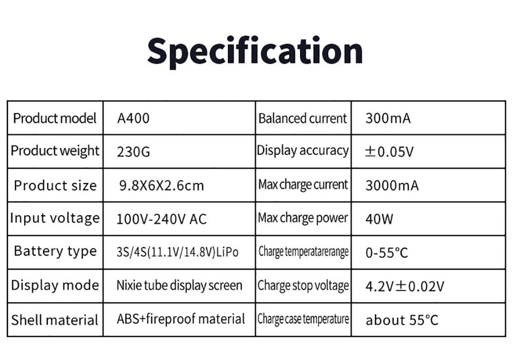 HotRC A400/B3 10W Balance Charger 2S/3S/4S Cells 100V-240V AC EU/US Plug Lipo Battery Fast Charger Remote Control Car Charger