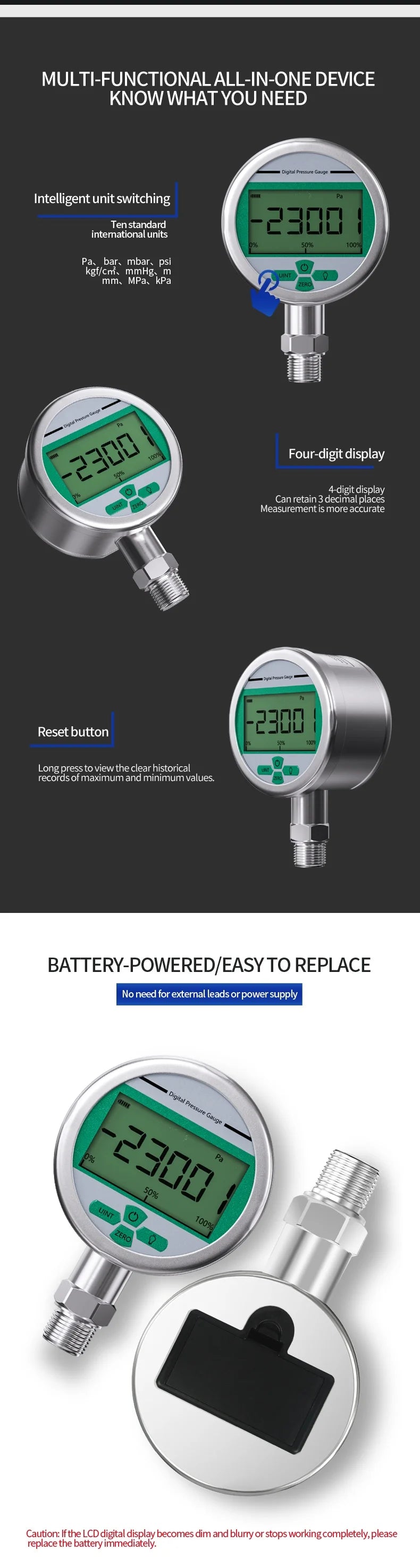 Digital Pressure Gauge 400bar 600bar Air Liquid Fuel Oil Water Digital Pressure Manometer Pressure Gauge