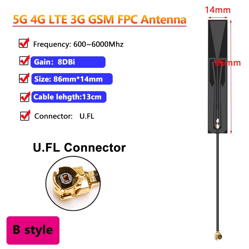 10PCS OEM Full Band 5G 4G LTE 3G GSM 600~6000Mhz WIFI built in PCB FPC Antenna Wifi antenna omnidirecational IPX/U.FL connector