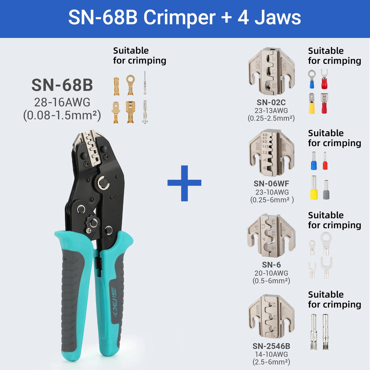 Crimping Tool Set Electrician Tools Quick Change Jaws For Crimp Terminals Dupont JST Non Insulated Open Barrel Ferrule Solar MC4