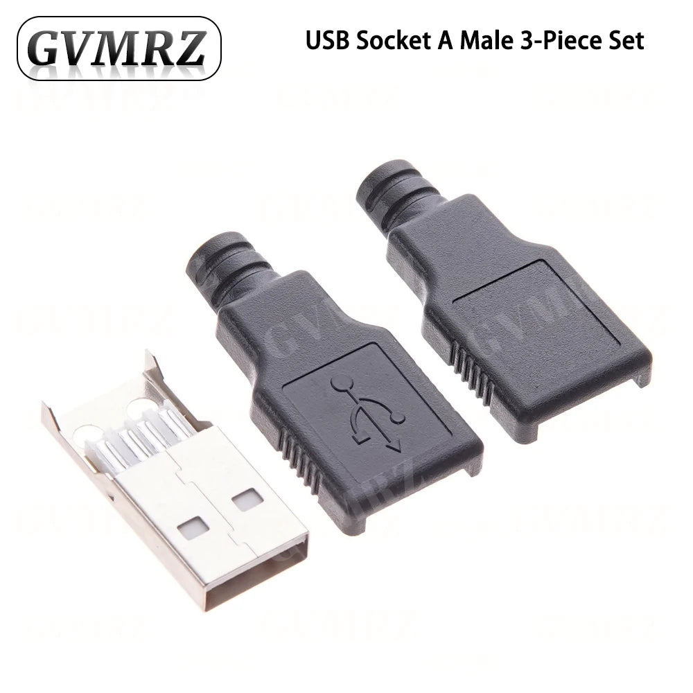 10PCS Type A Male Female USB 4 Pin Plug Socket Connector With Black Plastic Cover Type-A DIY Kits