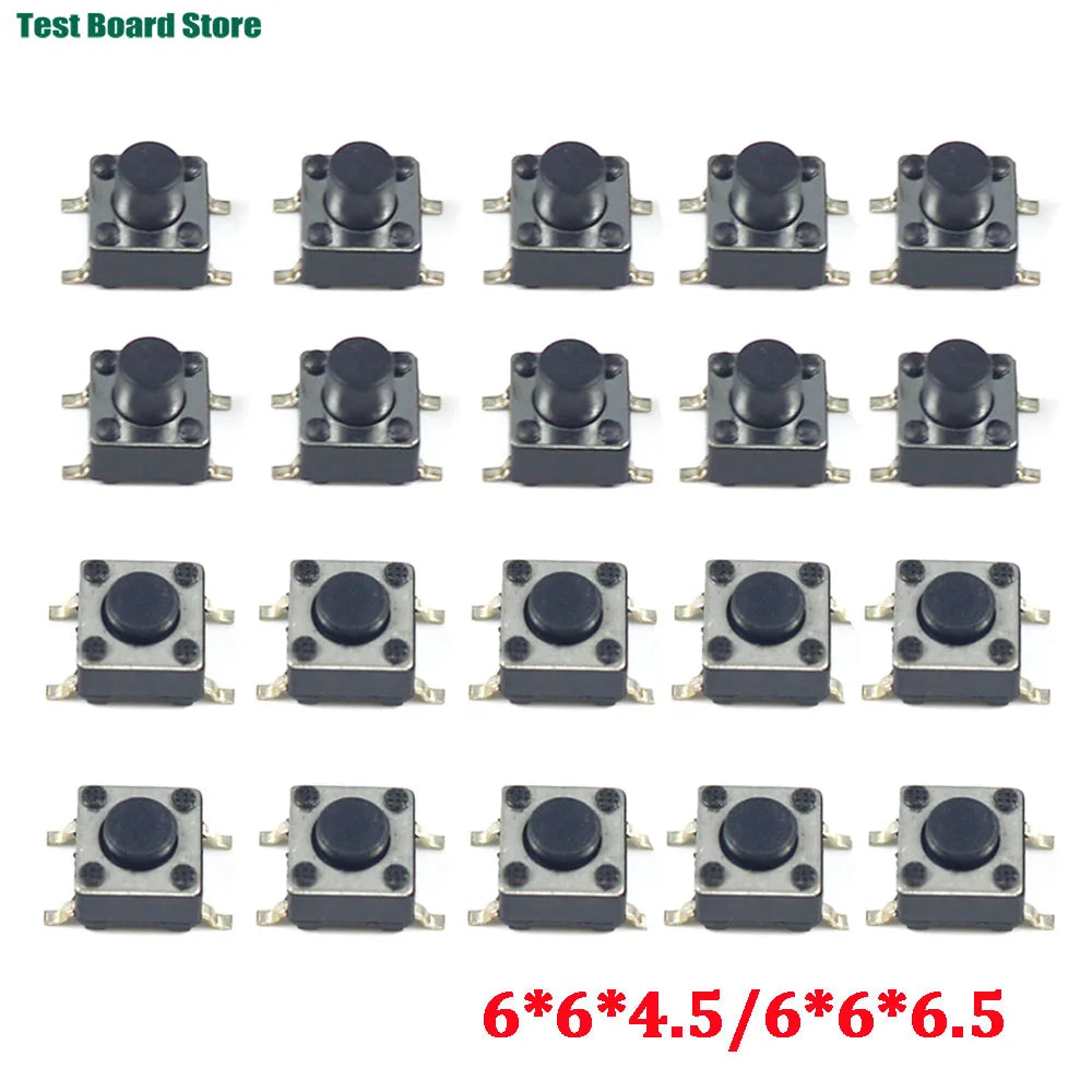 20/50/100pcs Push Button Switch 6*6*4.5/6*6*6.5 Tact Switch Tactile 6x6x4.5/6x6x6.5 SMD SMT Height Is 4.5mm 6.5mm