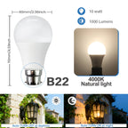 2Pack Led Sensor Control Bulb B22 E27  Bulb Light Dusk To Down AC100-240V 1000lm 10W 3000K-6000K for Underground Garage Corridor