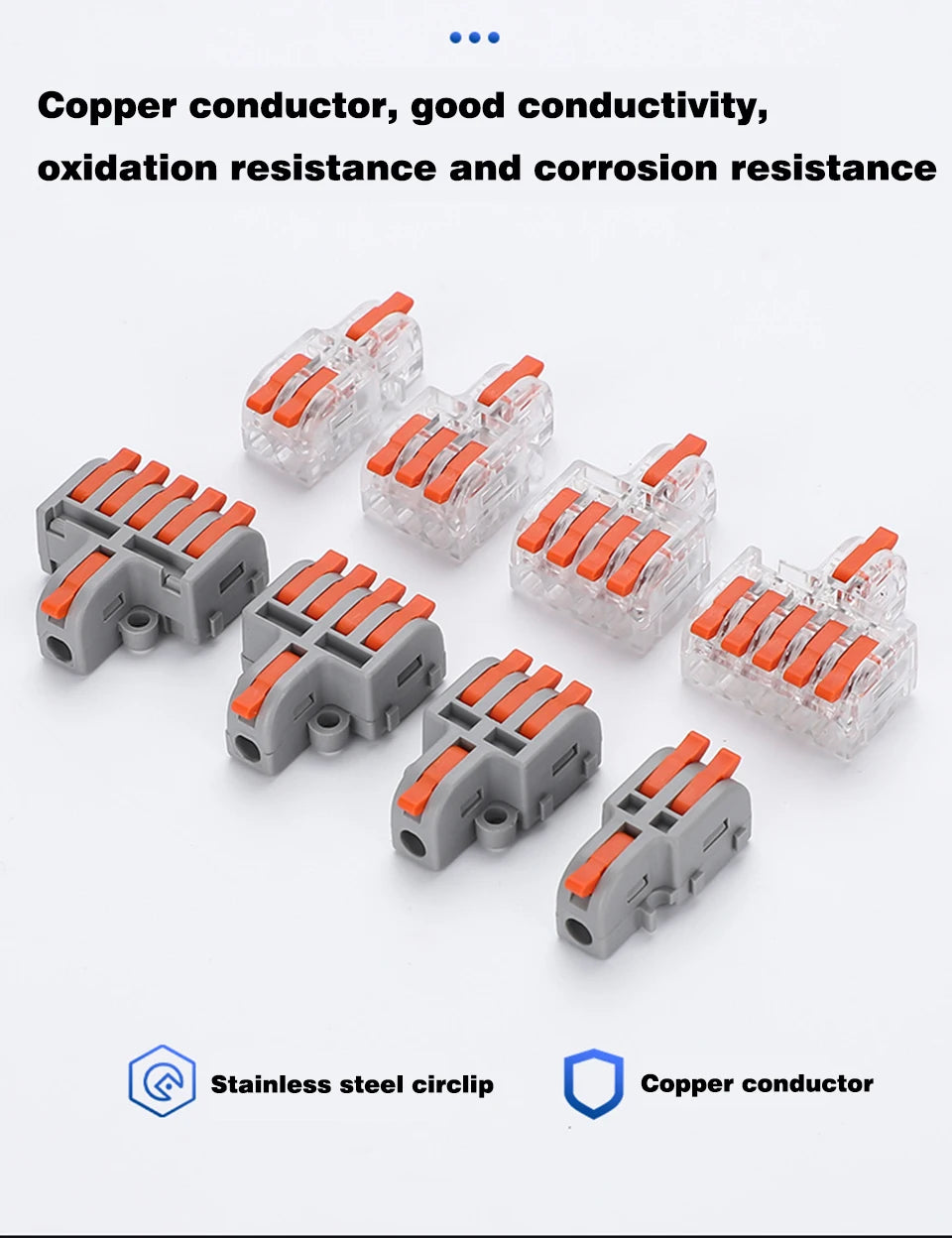 Fast Universal Compact Conductor Junction Box Spring Splice Terminal Block Push-in Wire Connector Cable Splitter 1 in 3/4 out