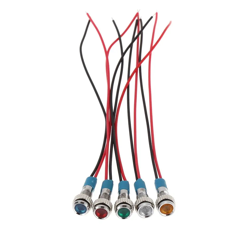 1Pc Dashboard With Wire Red Yellow Blue Green White 6mm 3V 5V 6V 9V 12V 24V 220V LED Metal Indicator Light Signal Lamp