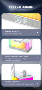 Domars Wireless Charger with Colorful Night Light and Built-In Audio Speaker Supports Fast Charging for Smartphones Earphones