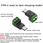 USB C to 2Pin Terminal Adapter Screw Solderless Plug Type-C to 2 Pin Crimp Terminal Block 5V Charging Conversion