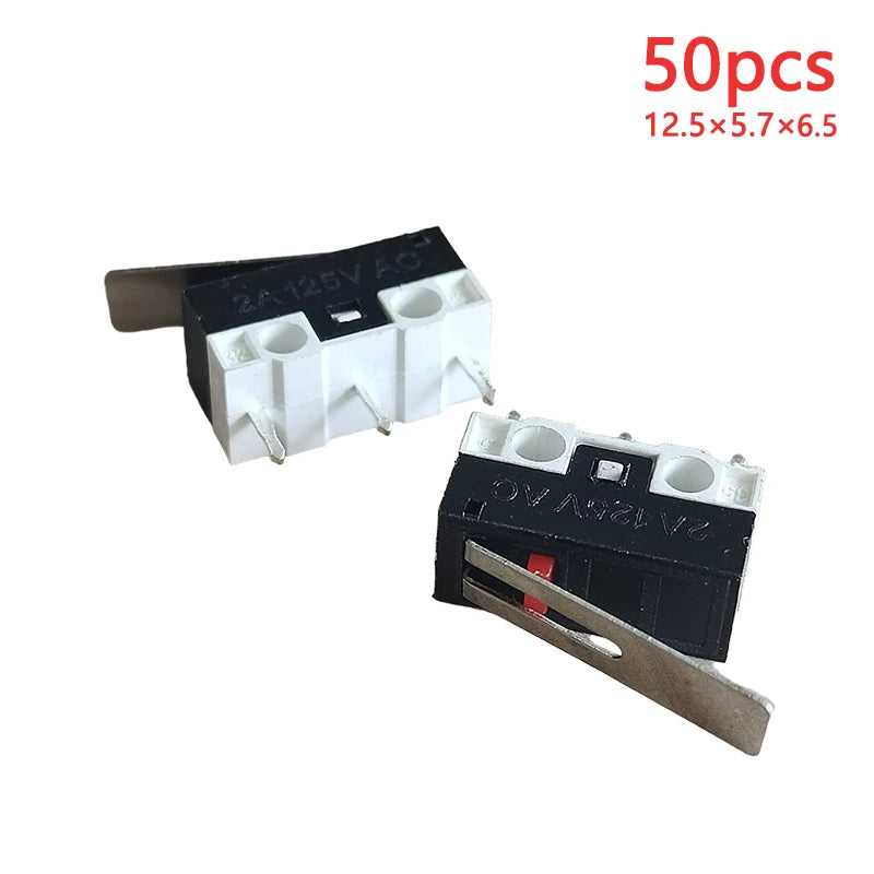 50PCS Small Micro Mouse Switch 12.5*5.7*6.5 Without Handle/Handle Length 8.5mm-15mm C NO NC 3 Pin 2A 125V AC Limit Switches