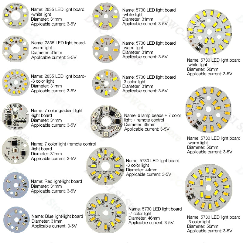 3/5/10PCS Round LED Light Board DC 5V 3W Low Voltage 5730 2835 SMD LEDs 3000K Warm or White 6000K Dimmable Bulb Lamp Panel