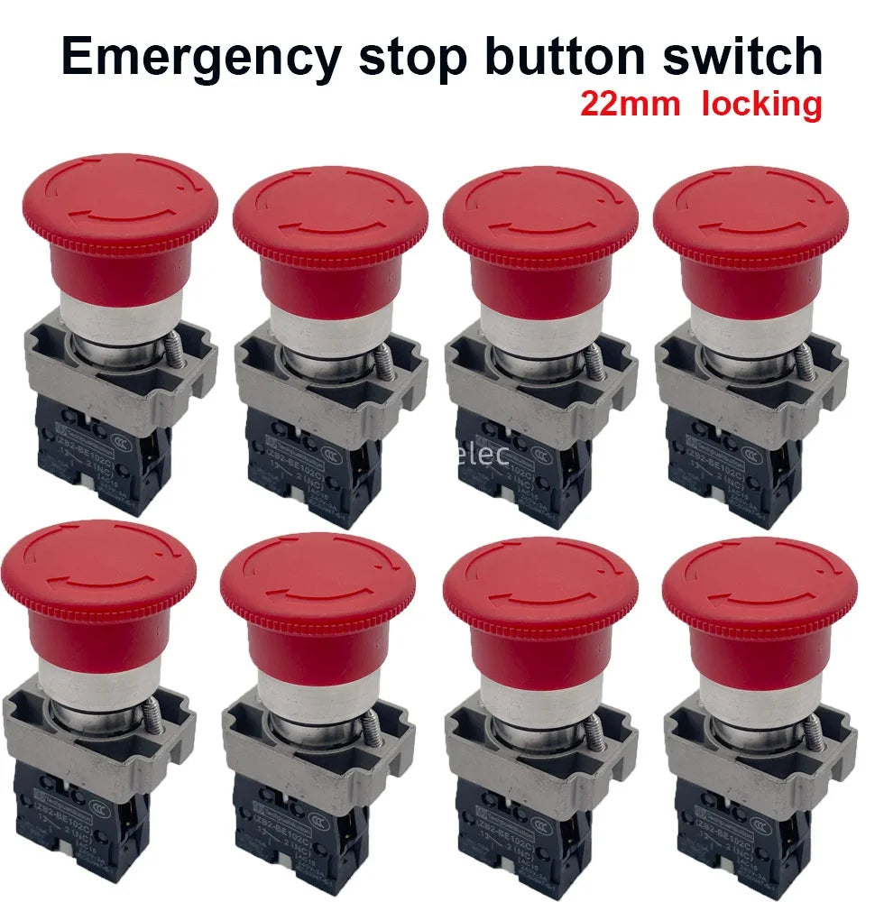 10PCS Emergency Stop Button Switch XB542 Self-Locking Stop XB2-BS545 Rotation Reset Mushroom Head Normally Open Normally Closed