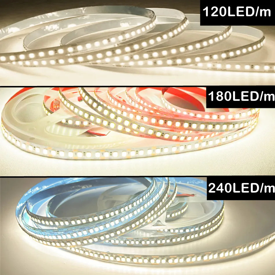 1/2/3/5/10m/lot 10mm PCB 2835 SMD 1200 LED Strip tape DC12V 24V ip20 Non waterproof Flexible Light 240 leds/m,180 leds/m,