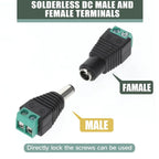 12V Male and Female Barrel Connectors 10 Pairs DC Power Jack Plug Adapter 2.1 X 5.5mm Male Female Wire Power Connectors