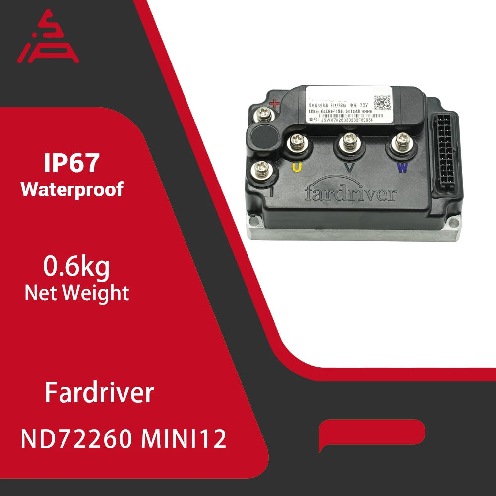 Fardriver ND72260 MiNi12 72V 260A BLDC Hall Sensor Programmable Small Controller For 1500W Electric Motorcycle Scooter