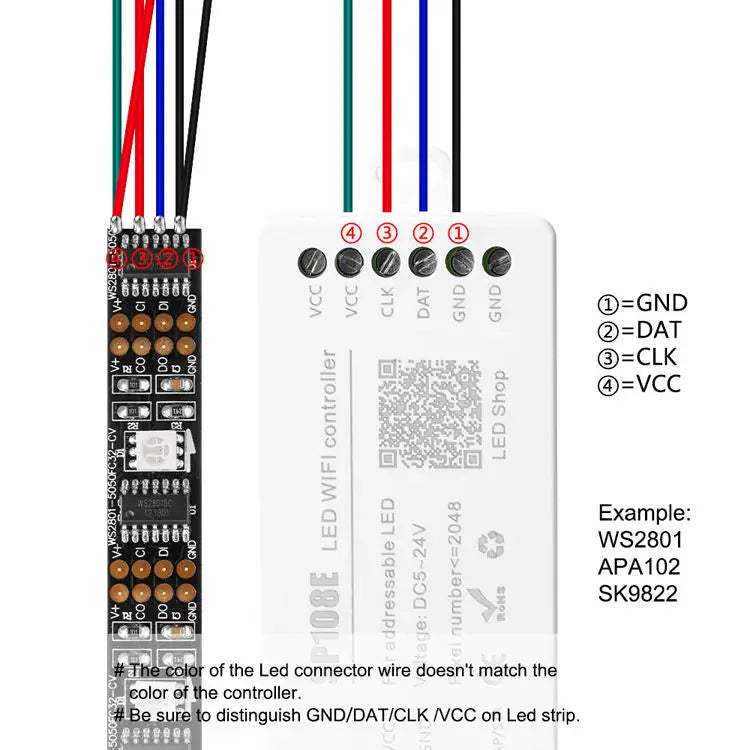 SP108E Wifi SPI Pixel LED Controller DC5-24V for WS2812B WS2811 WS2815 Addressable Pixel LED Strip Lights Max 2048 Pixels