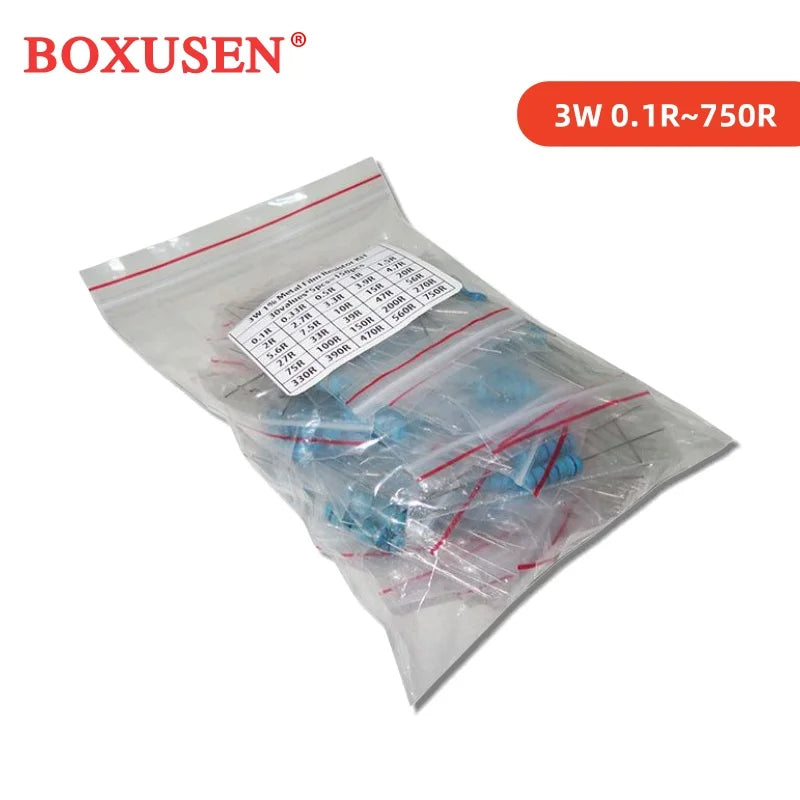 300PCS 150PCS 30values Each 5/10PCS 1~750 1K~820K Ohm 1/2W 1W 2W 3W Resistance 1% Metal Film Resistor Assortment Kit Set