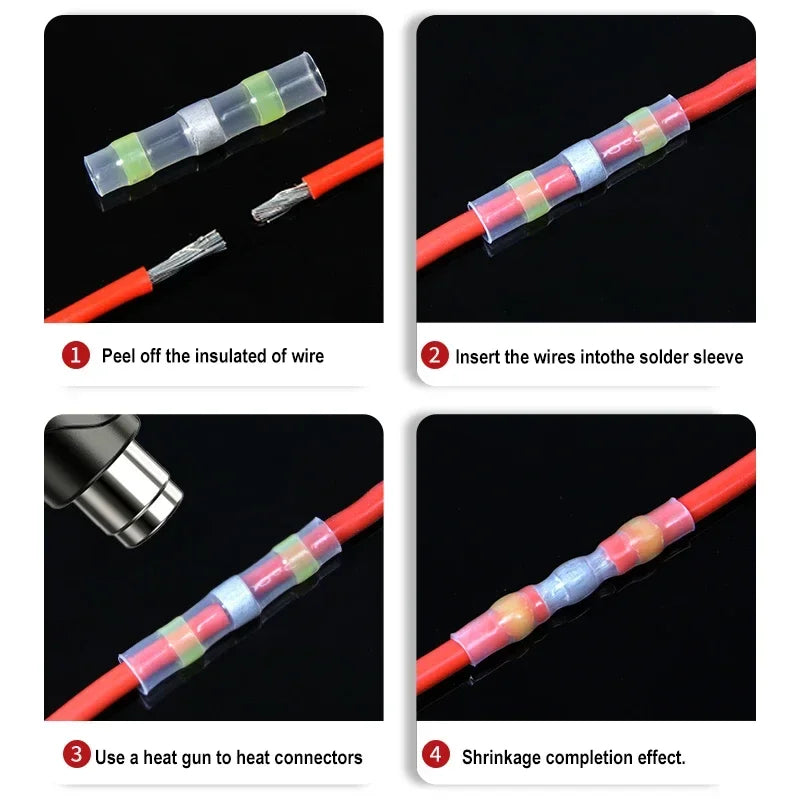 10 ~ 500pcs Solder Seal  Wire Connectors Kit Heat Shrink Butt Crimp Terminals Waterproof Electrical Cable Splice Connector
