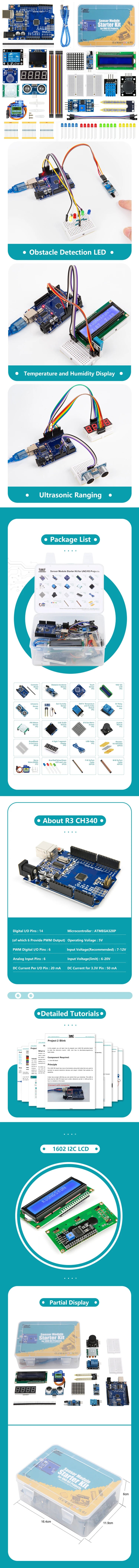 KUONGSHUN Sensor Module Starter Kit for Arduino Set R3 0.96 OLED 1602 LCD Display with Tutorial for Arduino Uno