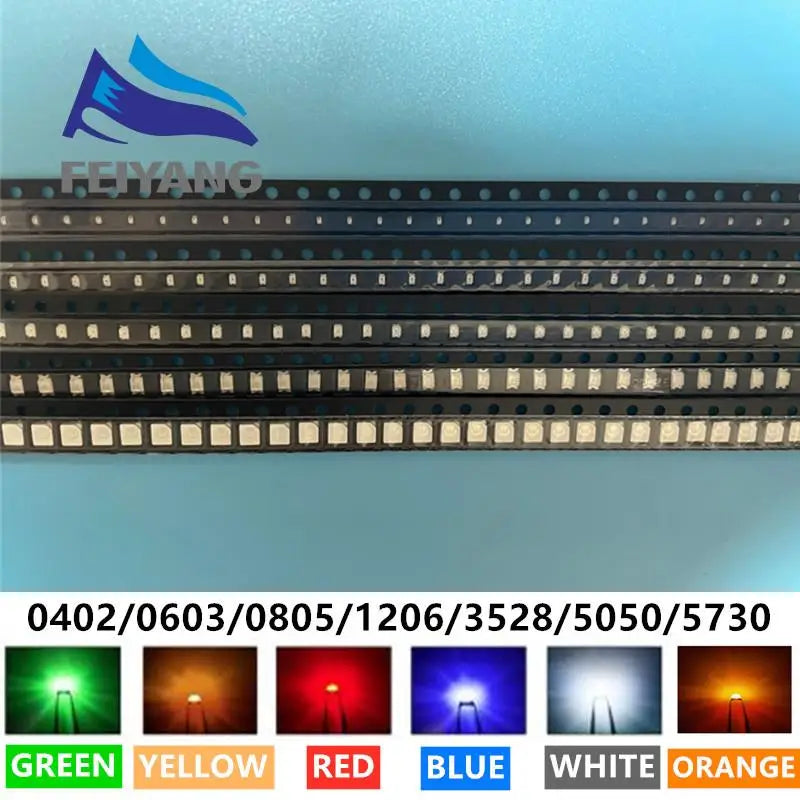 0402 0603 0805 1206 3528 5050 5730 3020 3014 4014 SMD LED Red Yellow Green White Blue Orange light emitting diode 100pcs/lot