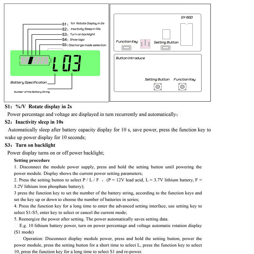 DC6-73V Battery Level Indicator Battery Remaining Charge Percentage Display Voltmeter High Precision Led Digital Display