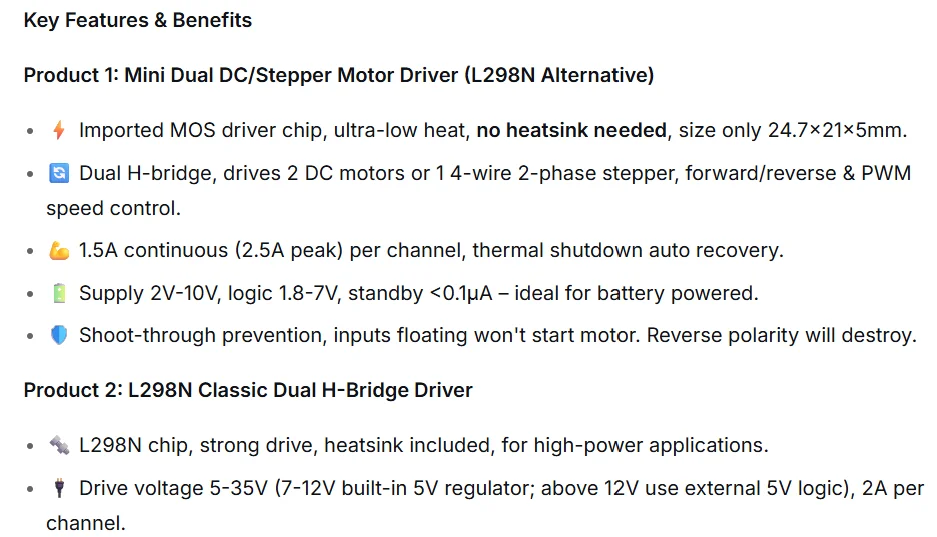 L298N DC Motor Driver Module Dual H Bridge Stepper Motor Controller for Arduino Smart Car Robot High Power L298 Board Adjustable