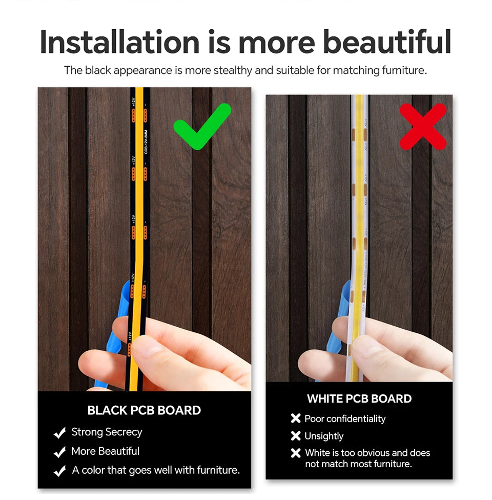 12V Acoustic Wall Panel Decor Lamp More Covert Dimmable Black PCB COB Light Strip With Touch Swtich,For TV Cabinet Backlight