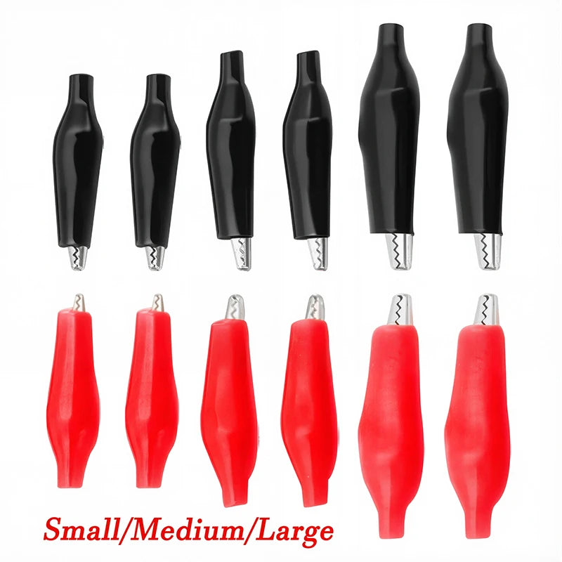 10Pcs Crocodile Type Clip 28 35 45mm Black Red Soft Plastic Coated Testing Probe Mini Alligator Test Clips
