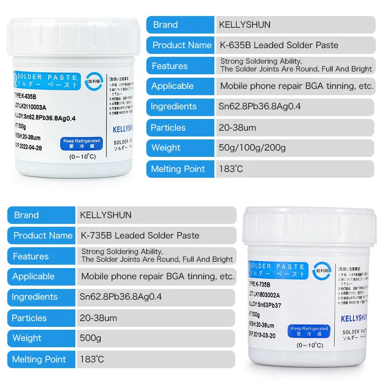 KELLYSHUN Solder Paste, Leaded Syringe Welding Paste, for Soldering BGA LED SMD Containing Silver Sn63 Electronics Tin Paste