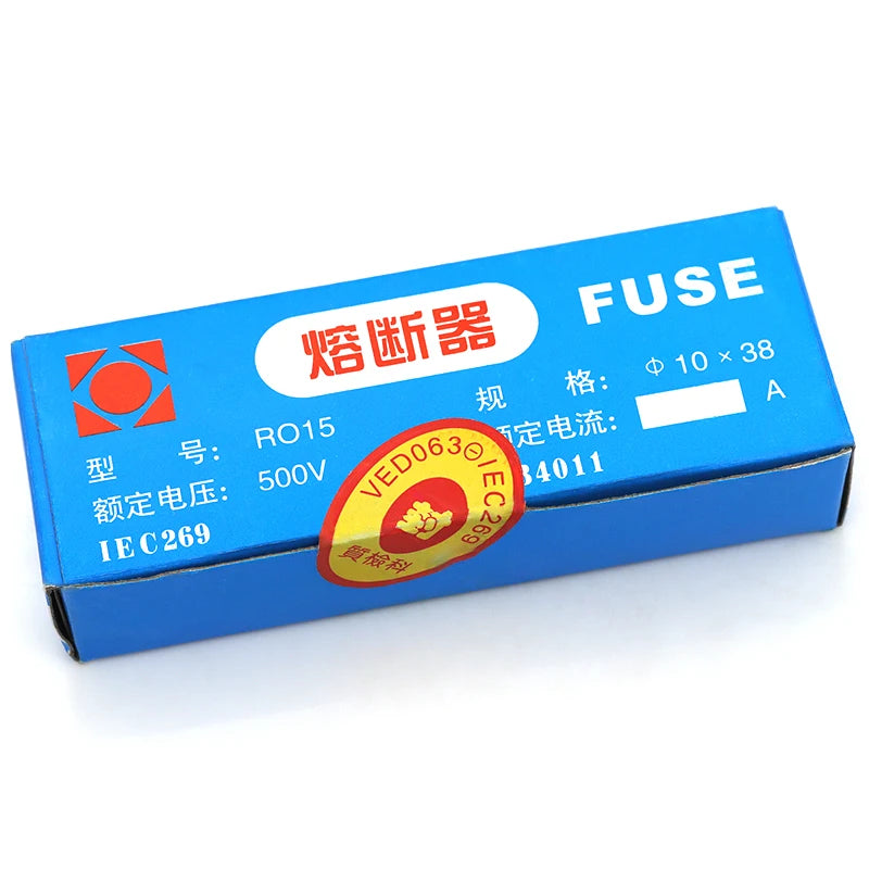 5/20/60Pcs 10*38 Fast blow Ceramic Fuse 10x38mm Fuse 380V 500V 0.5A 1A 2A 3A 4A 5A 6A 8A 10A 16A 20A 25A 32A 40A RO15 RT18 RT14