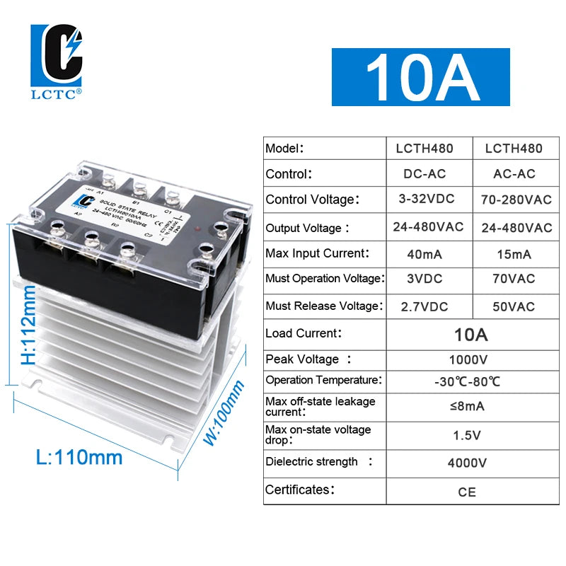 LCTC Three Phase Solid State Relay SSR Zero Cross 3-phase Load Relay 3-32VDC Control With Radiator 380V10A 25A 40A 60A 80A 100A