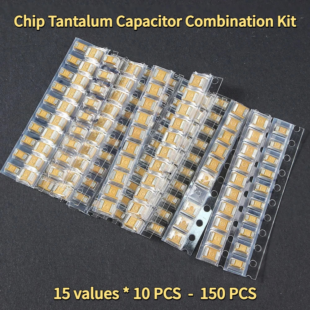 150PCS SMD Chip Tantalum Capacitor Combination Kit 1uf to 220uf A/B Case 15 Values Capacitors Tantalum Capacitors Kit