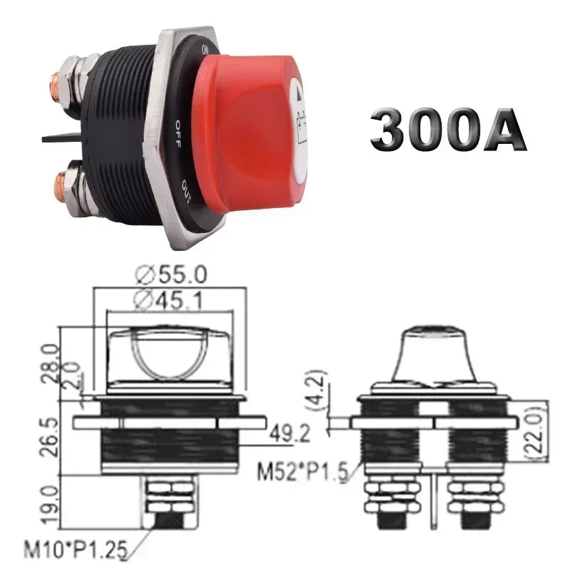 50A 100A 200A 300A Car Battery Disconnect Cut Off Kill Switch Rotary 12V 24V DC Power Isolator Auto Motorcycle Boat Accessories