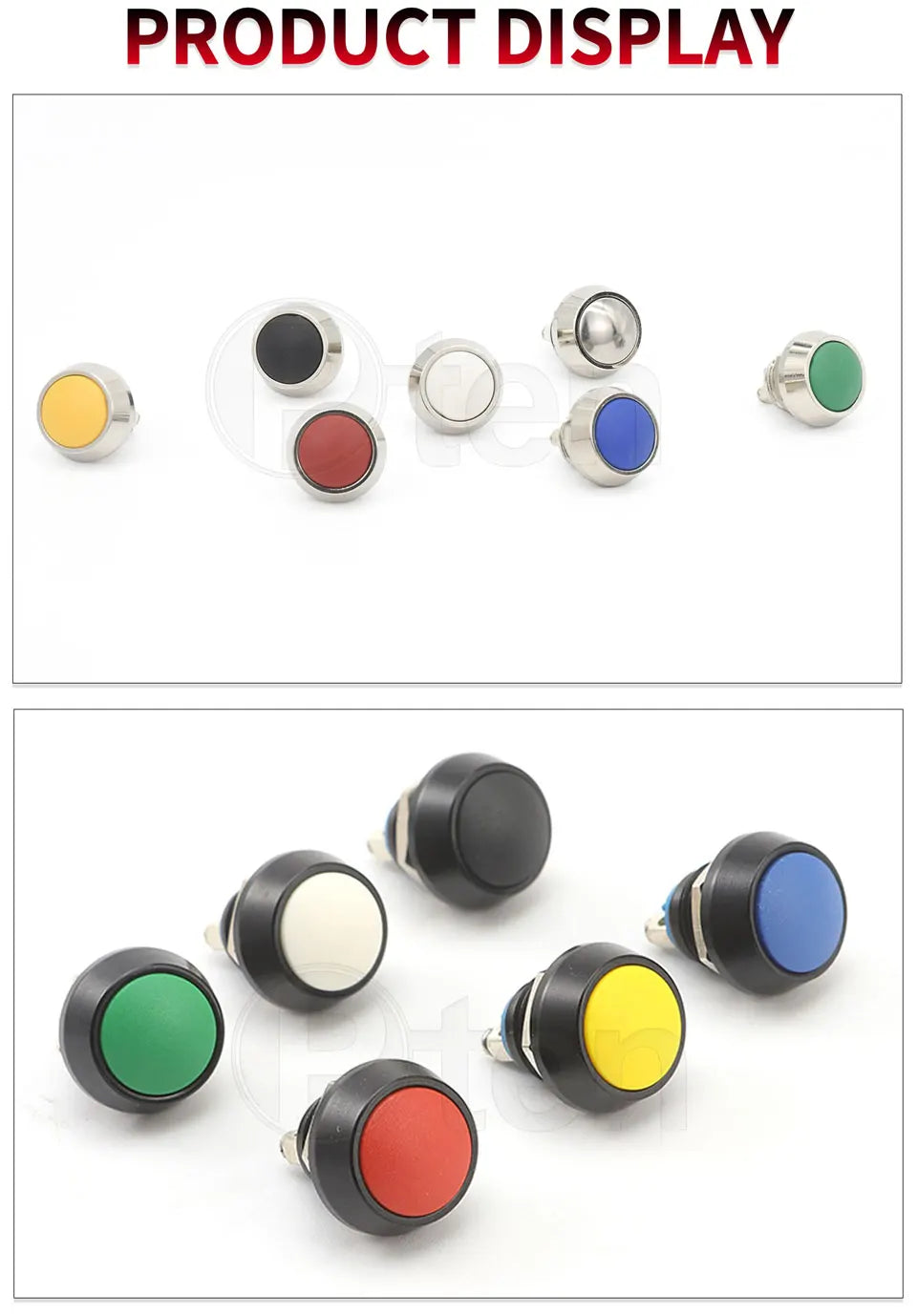 1Pcs 2Pin Mini Switch 12mm  2A waterproof switch  momentary Push button Switch reset Non-locking metal shell 1NO 36V color