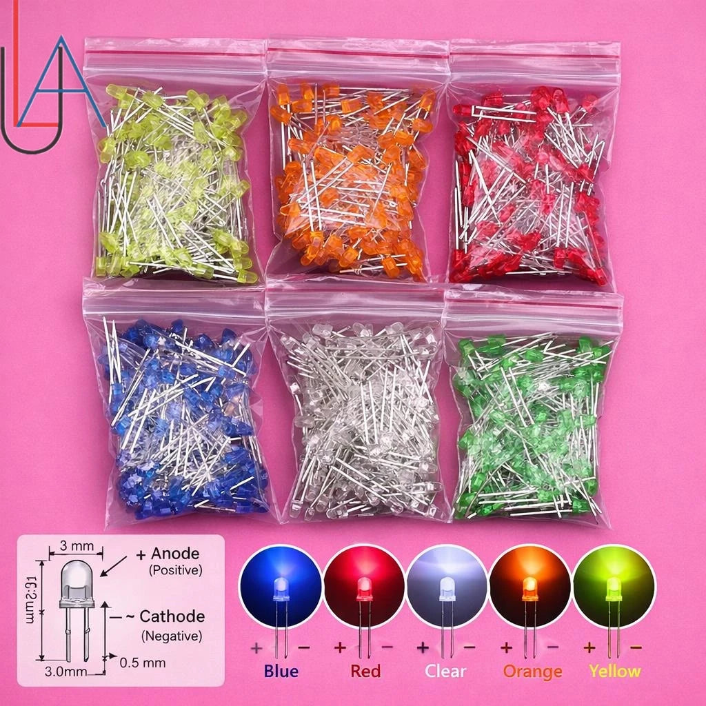 SAMIROB 60/100Pcs 3mm LED Diode Kit F3 Schottky Assorted Diode Red White Green Blue Yellow Orange Pink Purple Warm White for DIY