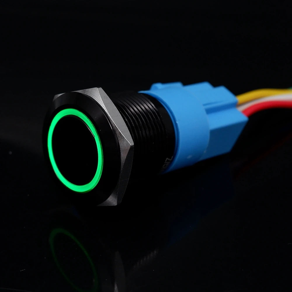 12/16/19/22mm Push Button Switch Oxidized Black Momentary Latching Fixed On Off Power Switch with wire LED Light 5V 12V 24V 220V