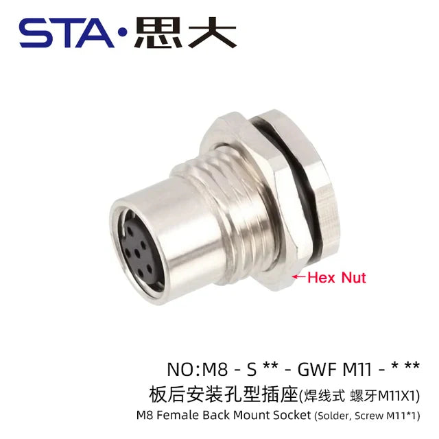 3 4 5 6 8 Pins M8 Solder Welding A D Coding Male Female Panel Mount IP67 Sensor Circular Connectors