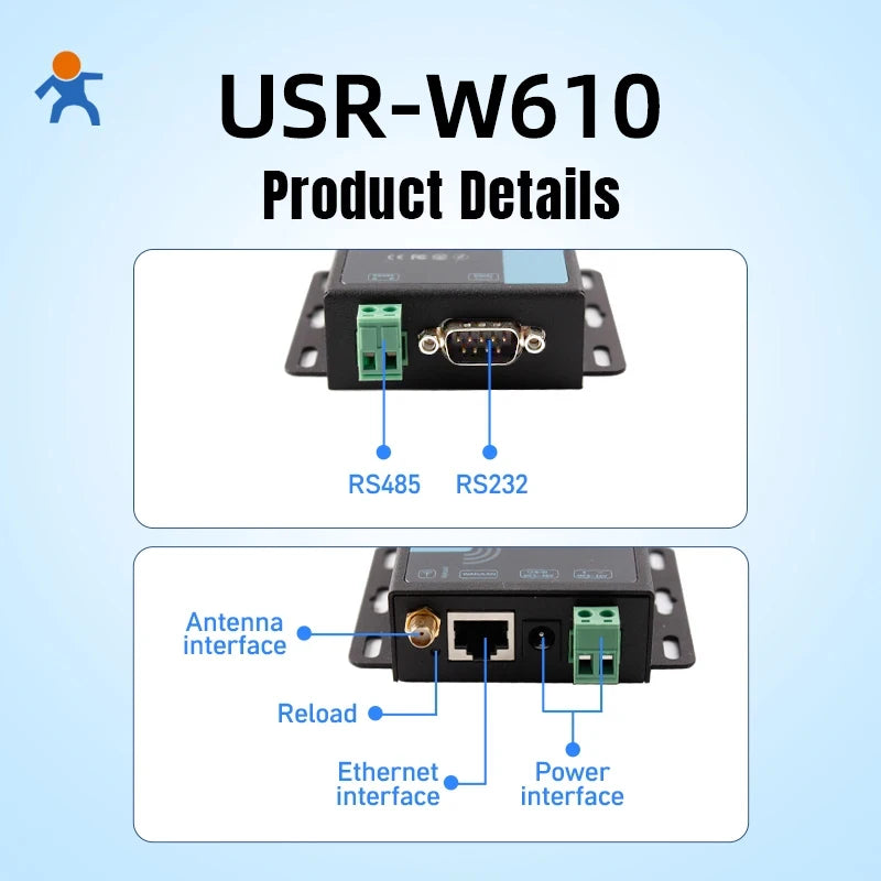 RS485 RS232 Serial to WiFi Device Server Modbus RTU to TCP Ethernet Converter Support Wireless Modbus Gateway Port PUSR USR-W610