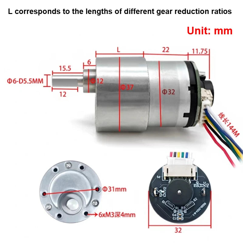 1pc JGB37-520 DC Geared Motor with Its Own Code Hall Encoder Self-Balancing Trolley with Speed Measurement