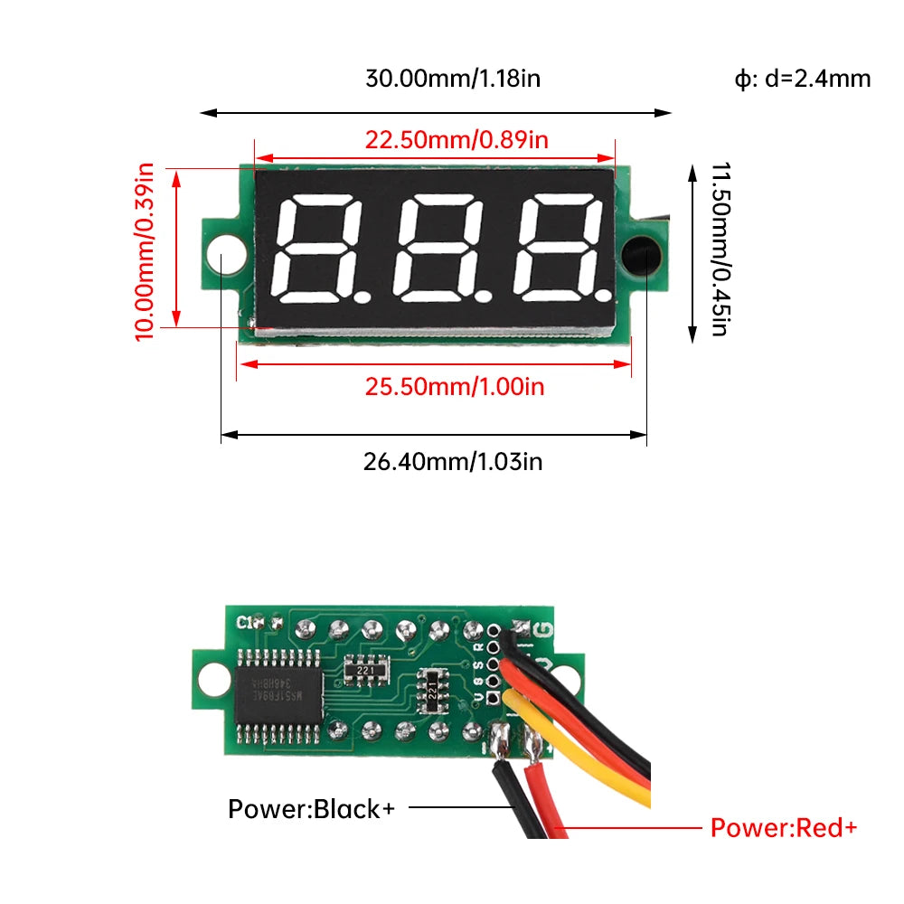 DC4-28V 0.28-inch Mini Two-Line Digital Thermometer Tester LED Display DS18B20 Waterproof Metal Probe -50 ℃~125 ℃