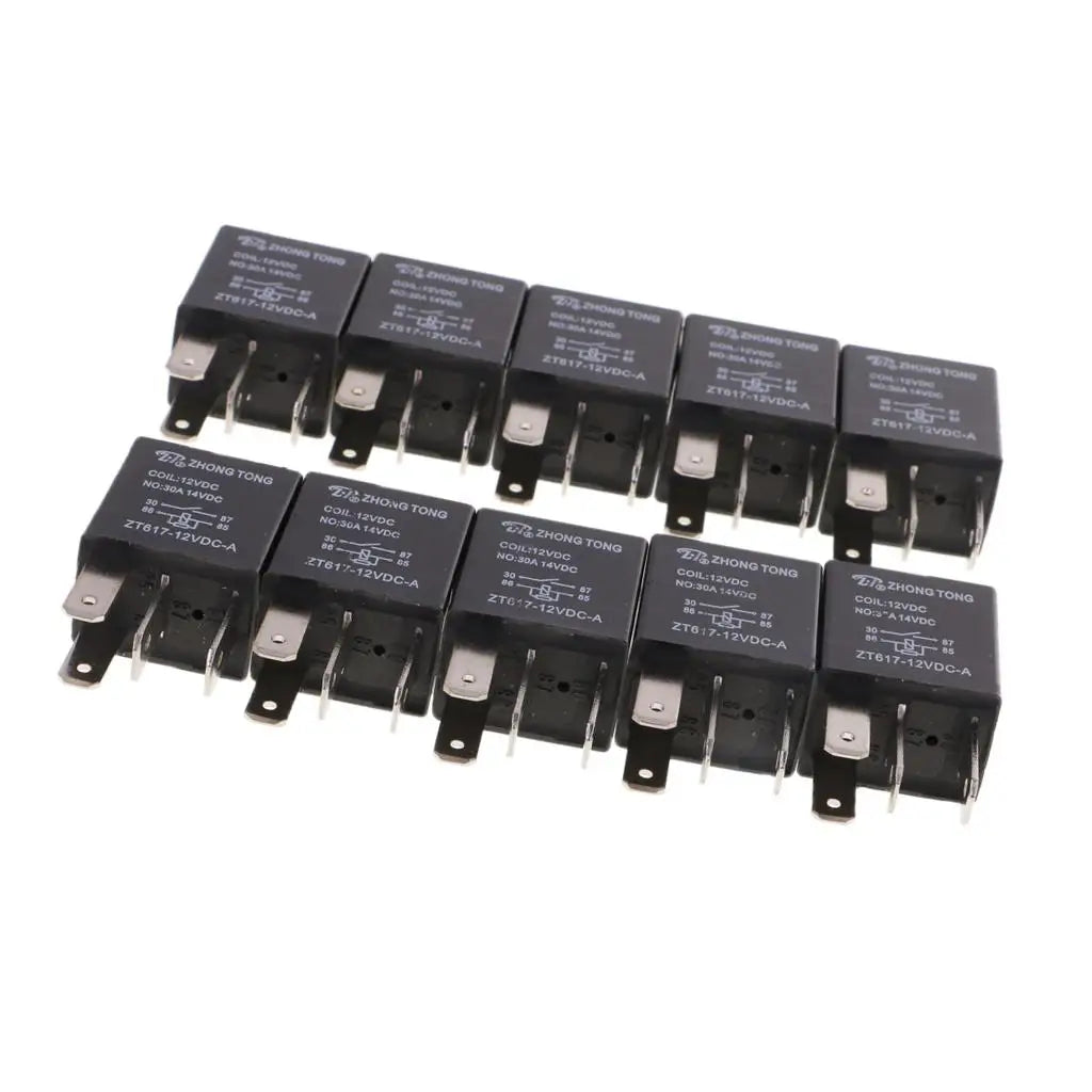 DC 12V 30 AMP Car Automotive Boat Truck 4 Pins SPST Alarm Relay Pack of 10
