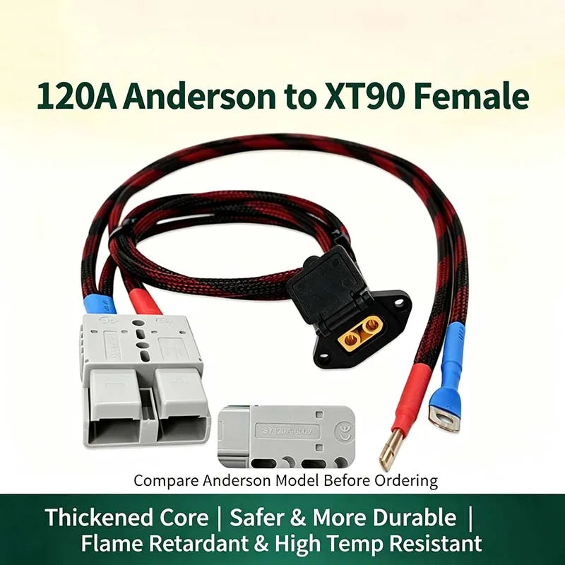 120A Anderson Connector Parallel with XT90 Female Socket to Copper Lug, XT90 Charging Port Discharge Shunt Cable