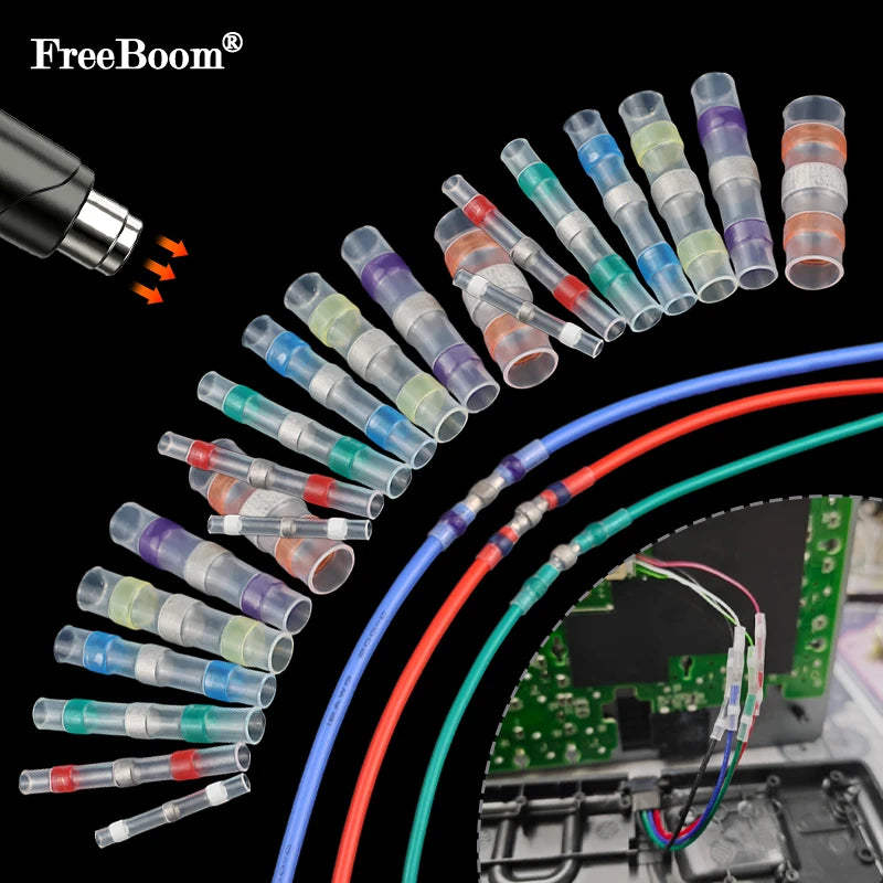 50/100/500pcs Solder Seal Wire Connectors Heat Shrink Butt Terminals, Waterproof Insulated Electrical Wire Splice Connector