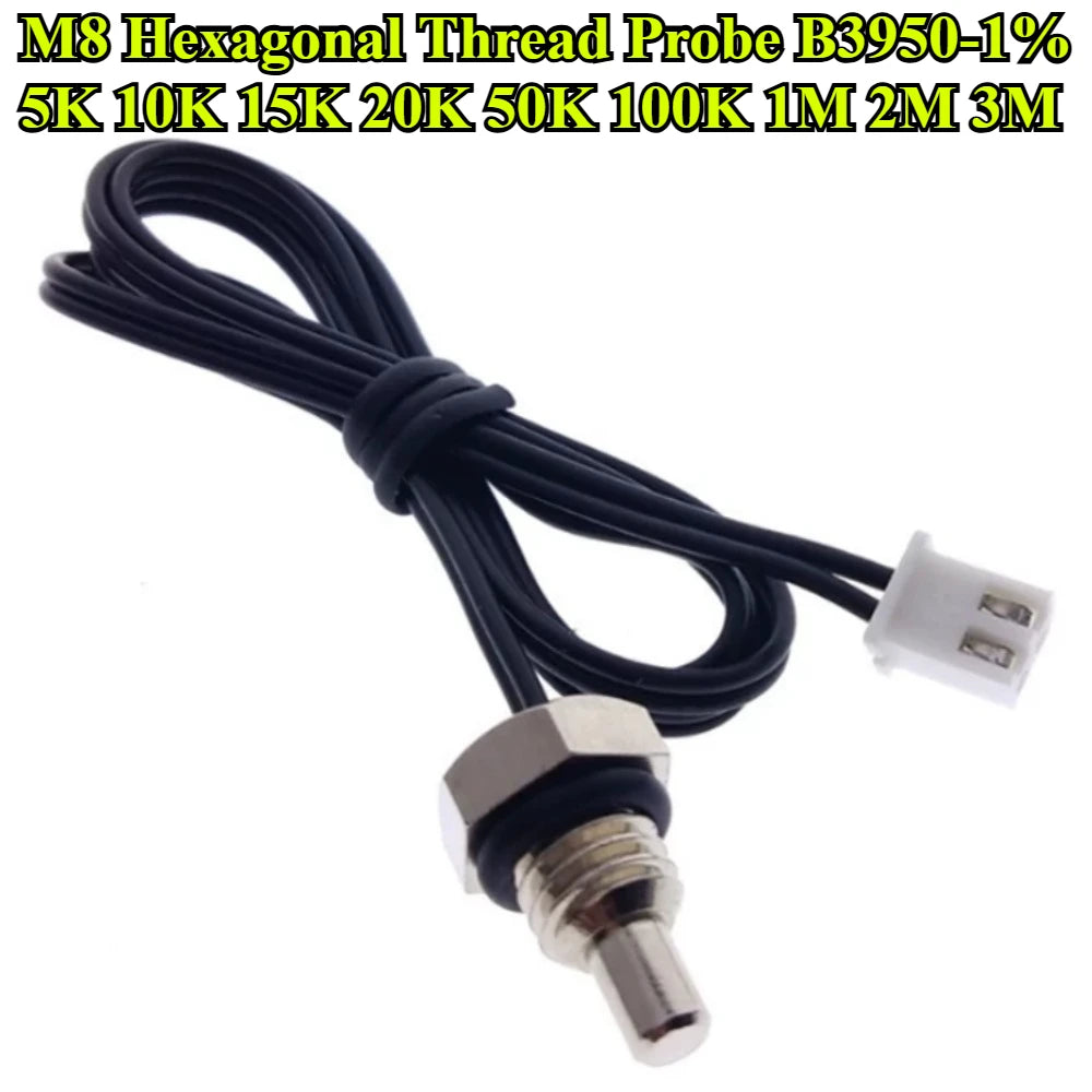 2Pcs/lot NTC Thermistor Temperature Sensor M8 Hexagonal Thread Probe B3950 1% 5K 10K 15K 20K 50K 100K 1M 2M 3M