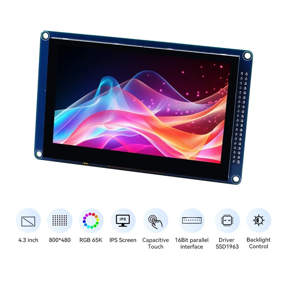Hot Sale 4.3inch 800*480 IPS Display 16BIT Capacitive Touch Parallel LCD Module SSD1963 Driver with free shipping