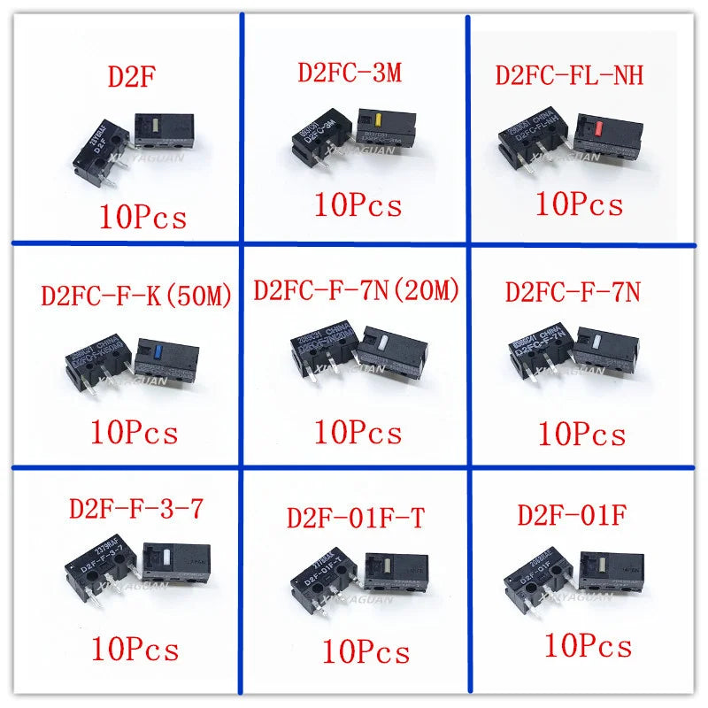 10Pcs Origina mouse micro switch D2FC-F-7N 20M OF D2FC-F-K(50M) D2F D2F-F D2F-L D2F-01 D2F-01FL D2F-01F-T D2F-F-3-7 Mouse Button