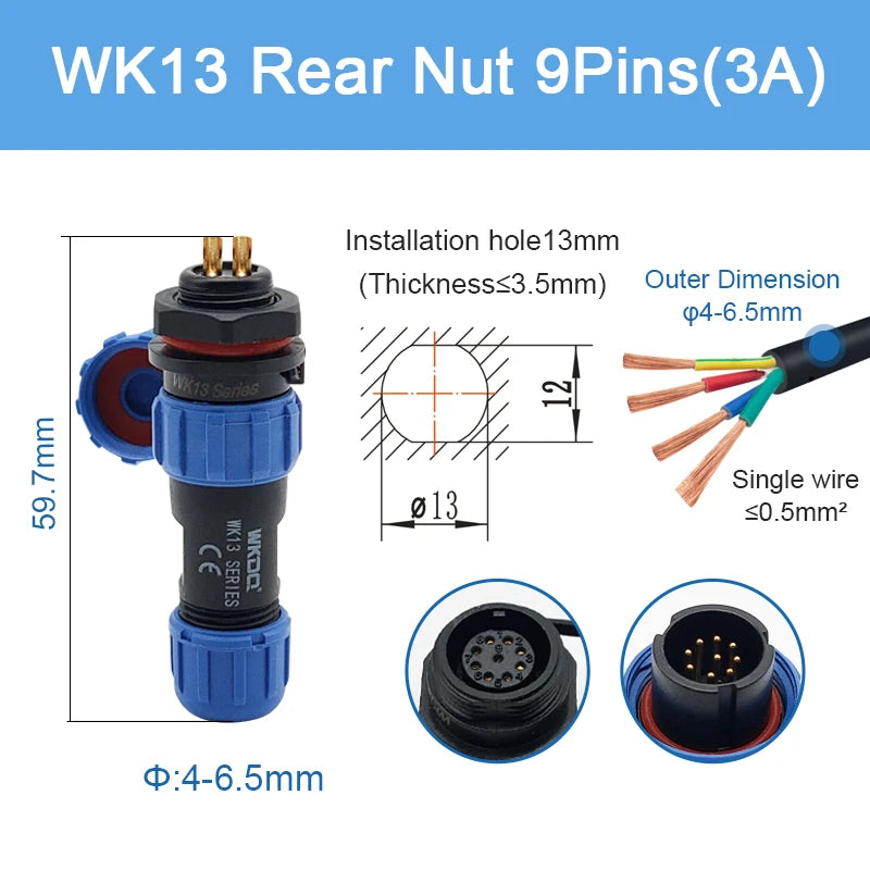 SP13 Waterproof Connector Solder-type IP68 Aviation Plug Socket Set Back Nut Docking Electric Panel Install 2/3/4/5/6/7/9 Pin
