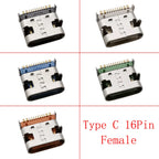 10Pcs Type C Jacks 16 Pin USB 3.1 Charging Dock Connectors 20V 5A USB-C  Female Sockets DIP PCB Mount Repair Port Type-C Adapter