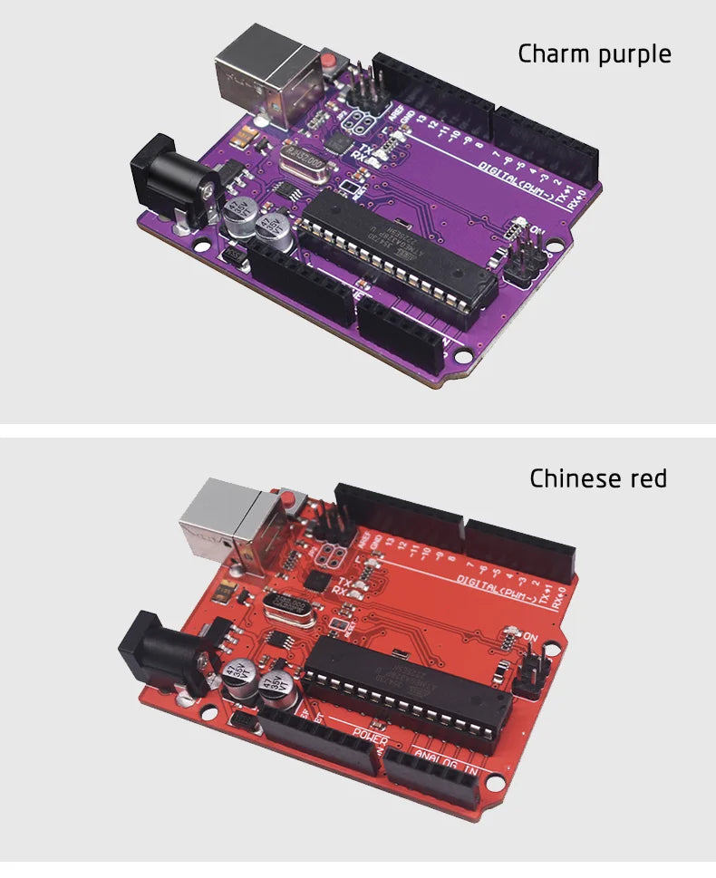 Compatible with Arduino Uno R3 Development Board ATmega328P Microcontroller Module Main Control Board Multicolor USB-B Cable